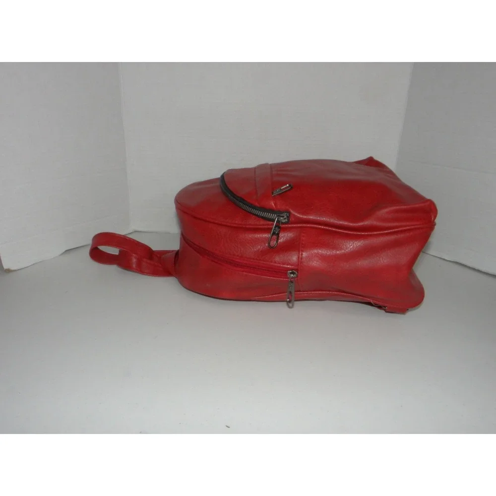 Red Faux Leather Mini Backpack Pebbled Dome Bag Adjustable Straps 4131